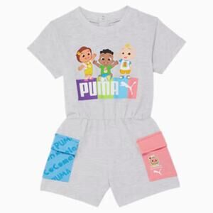 NWOT PUMA x Cocomelon Romper Toddler Girls 3T One Piece Gray Short Sleeve 2023